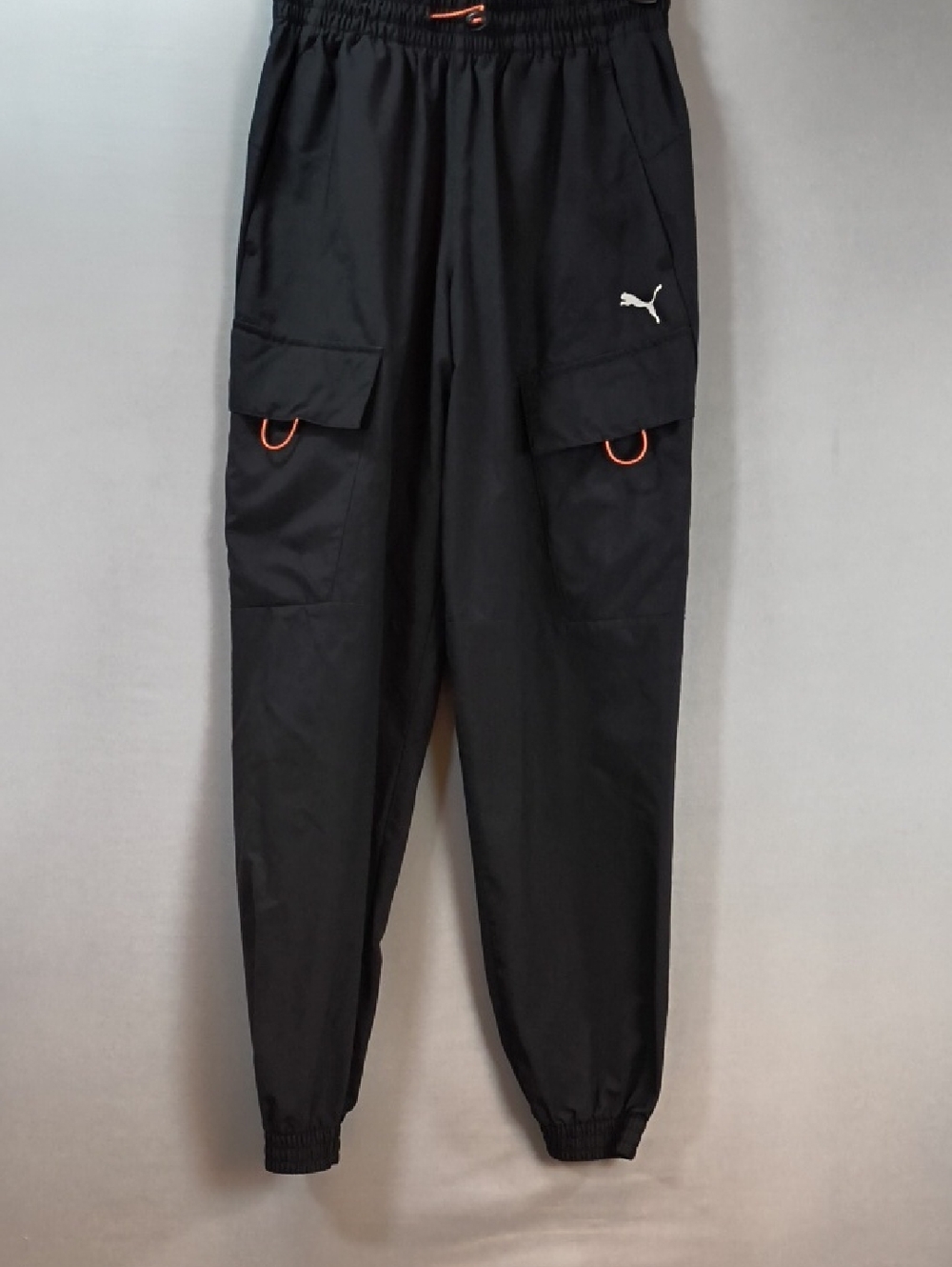 Puma mens Black Cargo Jogger Pants with Orange Accent Size S